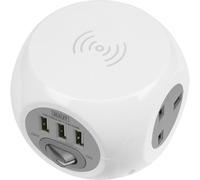 1.4m Extension Cable Cube - 3 x 230V Sockets - 5W Wireless Charging Pad & USB