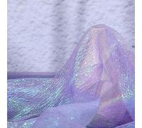 1.4mx1m Dark Purple Iridescent Organza Fabric, Pleated Organza Lace Fabric, Iridescent Holographic Gauze Material Cloth for DIY Crafts Sewing Decorations