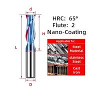 1/5/10pcs HRC65 Alloy Tungsten Steel Milling Carbide End Mills Cutter Cutting Tool 2 Flutes For CNC Maching Coating Flat Mill(D5xD5x20x75L,1Pc HRC65 2F)