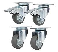 1.5/2/2.5 TPR Rubber Furniture Castor Wheels Silent Heavy Duty 180-300kg with Brake Plate Swivel for Crib Bench Office Table 4 pcs(2.5in 2brake+2swivel)