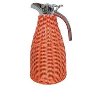 1.5/2 Litre Hot Water Tea Dispenser，Stainless Steel Coffee Thermal Jug with Hand-Woven Rattan Cover，Thermal Jug for Cold and Hot Beverages，Retention 24h (Size:2 Litre/67 Oz,Color:Orange)