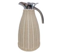 1.5/2 Litre Hot Water Tea Dispenser，Stainless Steel Coffee Thermal Jug with Hand-Woven Rattan Cover，Thermal Jug for Cold and Hot Beverages，Retention 24h (Size:2 Litre/67 Oz,Color:Beige)