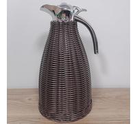 1.5/2 Litre Stainless Steel Coffee Thermal Jug with Hand-Woven Rattan Cover，Hot Water Tea Dispenser，Thermal Jug for Cold and Hot Beverages，Retention 24h (Size:1.5 Litre/50 Oz,Color:Chocolate Color)