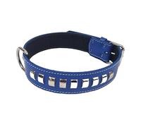 1.5"/4cm Wide Blue Leather Dog Collar with Silver or Gold Decorative Design Fits any Large Dogs like Staffordshire Bull Terrier and many more (Medium: 18" - 22", Silver Fittings)