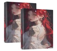 1.5" Binder Three Ringing Red Hair Beauty with Interior Pockets 2 Pack Aesthetic Binder Hardcover