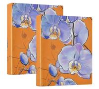 1.5" Binders 3 Ringed Cartoon Orchid Orange Floral Flower with Pocket Cover 2 Pack Office Binder 200 Sheets