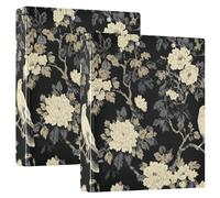 1.5" Binders Flower and Hawk Cream Black 3 Ringed Binders with Pocket Cover 2 Pack School Supplies Binder 200 Sheets