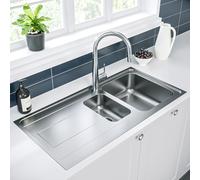 1.5 Bowl Chrome Stainless Steel Reversible Inset Kitchen Sink with Pull Out Mixer Tap Set - Enza