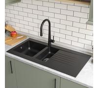1.5 Bowl Black Composite Kitchen Sink with Reversible Drainer - Essence Amelia