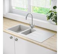 1.5 Bowl Inset White Composite Kitchen Sink with Reversible Drainer - Enza Madison