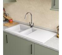 1.5 Bowl White Composite Kitchen Sink with Reversible Drainer - Essence Amelia