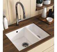 1.5 Bowl White Undermount Composite Kitchen Sink With Chrome Pull Out Kitchen Mixer Tap Set - Enza