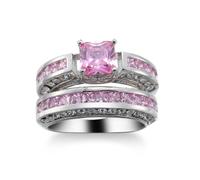1.5 Carats Sterling Silver Pink Cubic Zirconia Bridal Set Engagement Wedding Ring Bands Princess Cut Simulated Diamond Promise Rings Set for Women Sizes 6 to 10(8#), KE-RS01-TJ08