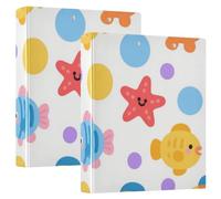 1.5 in Binder Three Rings Cartoon Cute Colorful Fish and Starfish with Pocket Cover 2 Pack Office Binder Supplies Hardcover
