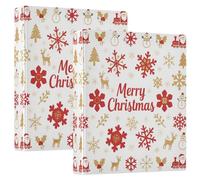 1.5 in Notebook Binders White Merry Christmas Gold Snowflake Santa Round Rings Notebook Binders with Pocket Cover 2 Pack School Supply 200 Sheets