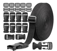 (1.5 inch)10 yards Nylon Webbing Strap Band with 10 Sets of Flat Side Release Buckles and Tri-Glide Slides for DIY Making Luggage Strap and Backpack Repairing