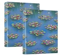 1.5 Inch 3 Ring Binder, Water Lilies Blue D Ring Binder with Clipboard Large 3 Binders for School, College, Office