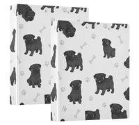 1.5 Inch 3 Ring Binders 2 Pack, Cute Black Pug Dogs Decorative Cute Binder Holds 200 Sheets, D Ring Binders for School Office Supplies