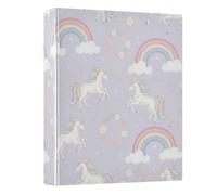 1.5 Inch 3 Ring Binders, Cute Unicorns Rainbows Decorative Cute Three Ring Binder with 3 Interior Pockets, Versatile Binders for School Office Supplies, 1 Pack