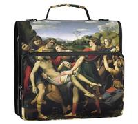 1.5 Inch 3 Ring Binders Heavy Duty Raphael Deposition of Christ Zipper Binder Organizer Middle School Binder Bag with Strap Document Multi Pockets Large Portfolio Folder