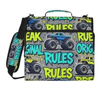 1.5 Inch 3 Ringing Binder Zipper Cool Monsters Truck Blue Yellow Graffiti