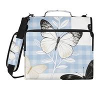 1.5 Inch 3 Ringing Zip Up Binder with Strap Multi-Pocket Portable Portfolio for Middle School