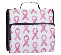 1.5-Inch 3-Rings Binder Organizer with Handle and Removable Shoulder Strap Waterproof Portfolio Binder for School Modern Pink Ribbon Pattern