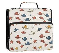 1.5 Inch 3 Rings Binder with Zipper with Shoulder Strap & Handle Easy to Carry Portfolios Portfolio Organizer for Middle Student Western Cowboy Cow Hat