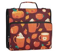 1.5 Inch 3 Rings Binder with Zipper with Shoulder Strap & Handle Multi-Pocket School Binders Organizer for Middle School Pumpkins and Apples