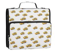 1.5 Inch 3 Rings Binder Zipper with Handle Laege Capacity Portfolio Binder for Office School Taxi Cars White