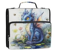 1.5 Inch 3 Rings Binder Zipper with Shoulder Strap Waterproof Document Organizer Bag for School and Office Funny Dragon A River