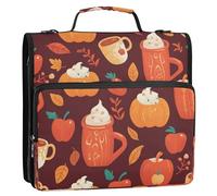 1.5-Inch 3-Rings Office Binder Organizer with Shoulder Strap Multi-Pocket Documents Files Storage Bag Suitable for Middle School Pumpkins and Apples
