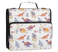 1.5 Inch 3 Rings Organizer Binder with Handle and Removable Shoulder Strap Multi-Pocket Document Organizer Bag Suitable for Middle School Dinosaurs Fossils