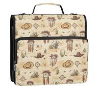 1.5 Inch 3 Rings Organizer Binder with Shoulder Strap Includes Zip Pocket Document Organizer Bag Suitable for Middle School Western Cowboy Dream Catchers Indian Headdress Hats Vast Desert