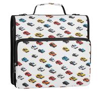 1.5 Inch 3 Rings Organizer Binder with Shoulder Strap Multi-Pocket Document Organizer Bag for Middle Student Taxi Cars White