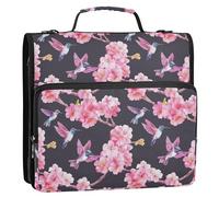 1.5-Inch 3-Rings Zipper Binder Organizer with Handle Waterproof Documents Files Storage Bag for School and Office Watercolor Cherry Blossoms and Hummingbi