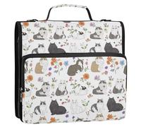 1.5-Inch 3-Rings Zipper Binder with Handle and Removable Shoulder Strap Easy to Carry School Binders Organizer Suitable for Middle School Cute Curl Cats White