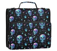 1.5-Inch 3-Rings Zipper Binder with Shoulder Strap & Handle Easy to Carry Zippered Portfolio for Middle School Cute Skulls