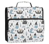 1.5-Inch 3-Rings Zipper Binder with Shoulder Strap & Handle Includes Zip Pocket Documents Files Storage Bag for School/Office Little Vikings Trendy Scandinavian