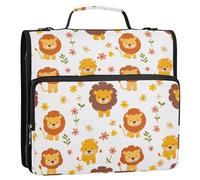 1.5 Inch 3 Rings Zipper Binder with Shoulder Strap Multi-Pocket School Binders Organizer for School Cartoon Sweet Lion