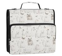 1.5 Inch 3 Rings Zipper Binder with Strap Laege Capacity Document Organizer Bag for School/Office Mighty Selkirk Rex Cats White
