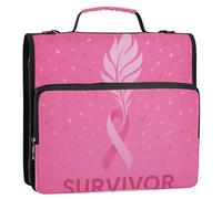 1.5 Inch 3 Rings Zippered Binder Bag with Shoulder Strap Easy to Carry Document Organizer Bag Suitable for Middle School Breast Awareness - Survivor