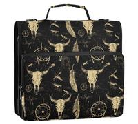 1.5-Inch 3-Rings Zippered Binder Bag with Shoulder Strap Includes Zip Pocket Document Organizer for School and Office Western Cowboy Dream Catchers Feathers Skulls Deep Canyons