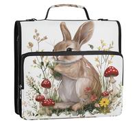 1.5 Inch 3 Rings Zippered Binder Bag with Strap Multi-Pocket Document Organizer for School/Office Funny Dwarf Rabbit White