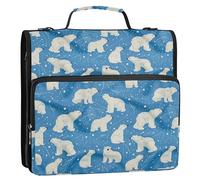 1.5 Inch 3 Rings Zippered Binder Bag with Strap Multi-Pocket Portable Portfolio for Middle School Polar Bears on A Blue Background