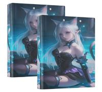 1.5 Inch Binder 3 Ringed Anime White Hair Fox with Pocket Cover 2 Pack Office Binder Hardcover