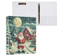 1.5 Inch Binders 3 Ring, Christmas Scene Santa Claus Snowman Three Ring Binders Decorative Holds 200 Sheets, Notebook Binder for School Office Supplies, 1 Pack