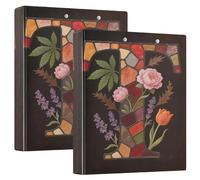 1.5 Inch Binders Glass Flower Letter T 3 Ringing Binders with Pocket Cover 1 Pack School Binder 200 Sheets