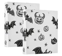 1.5 Inch Binders Round Rings Cartoon Evil Black Halloween Bat Monster with Interior Pockets 2 Pack Office Supplies Hardcover