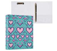 1.5 Inch Binders Three Ring Pixel Art Hearts Binder with Pockets 3 Hole Binder for School Office,2 Pack